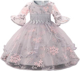 Dicry Girls' Lace Princess Wedding Baptism Dress Long Sleeve Formal Party Wear for Toddler Baby Girl