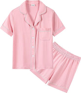 Dicry Kids Pajamas Set Button-Down Soft Pjs Short Sleeve Boys Girls PJ 2 PCS Unisex Sleepwear Loungewear for 4-13 Years