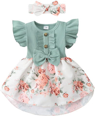 Dicry Toddler Baby Girl Dress Floral Ruffle Sleeve Casual Beach Sundress Princess Skirt Clothes Summer Outfits Newborn Dresses