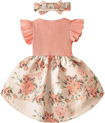 Dicry Toddler Baby Girl Dress Floral Ruffle Sleeve Casual Beach Sundress Princess Skirt Clothes Summer Outfits Newborn Dresses