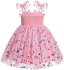 Dicry Baby Girls Tutu Dress Summer Sleeveless Backless Princess Birthday Party Dresses Sequin Ruffle Tulle Bowknot Sundress