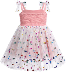 Dicry Baby Girls Tutu Dress Summer Sleeveless Backless Princess Birthday Party Dresses Sequin Ruffle Tulle Bowknot Sundress