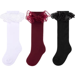 Dicry Knee-High Socks with Double Ruffle Lace for Baby Infant Toddler and Child Girls